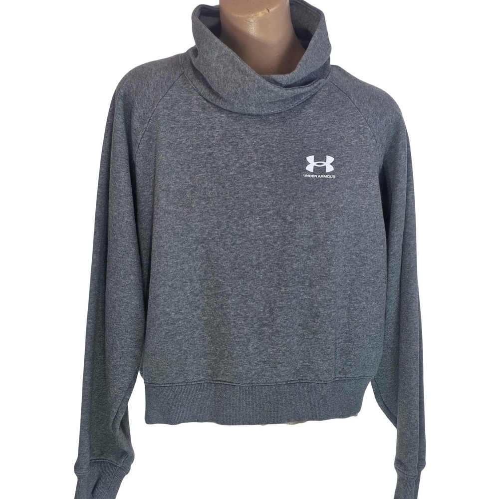 Under Armour Sweatshirt Womens Medium Gray Fleece Cowl Neck Logo Pullover Casual